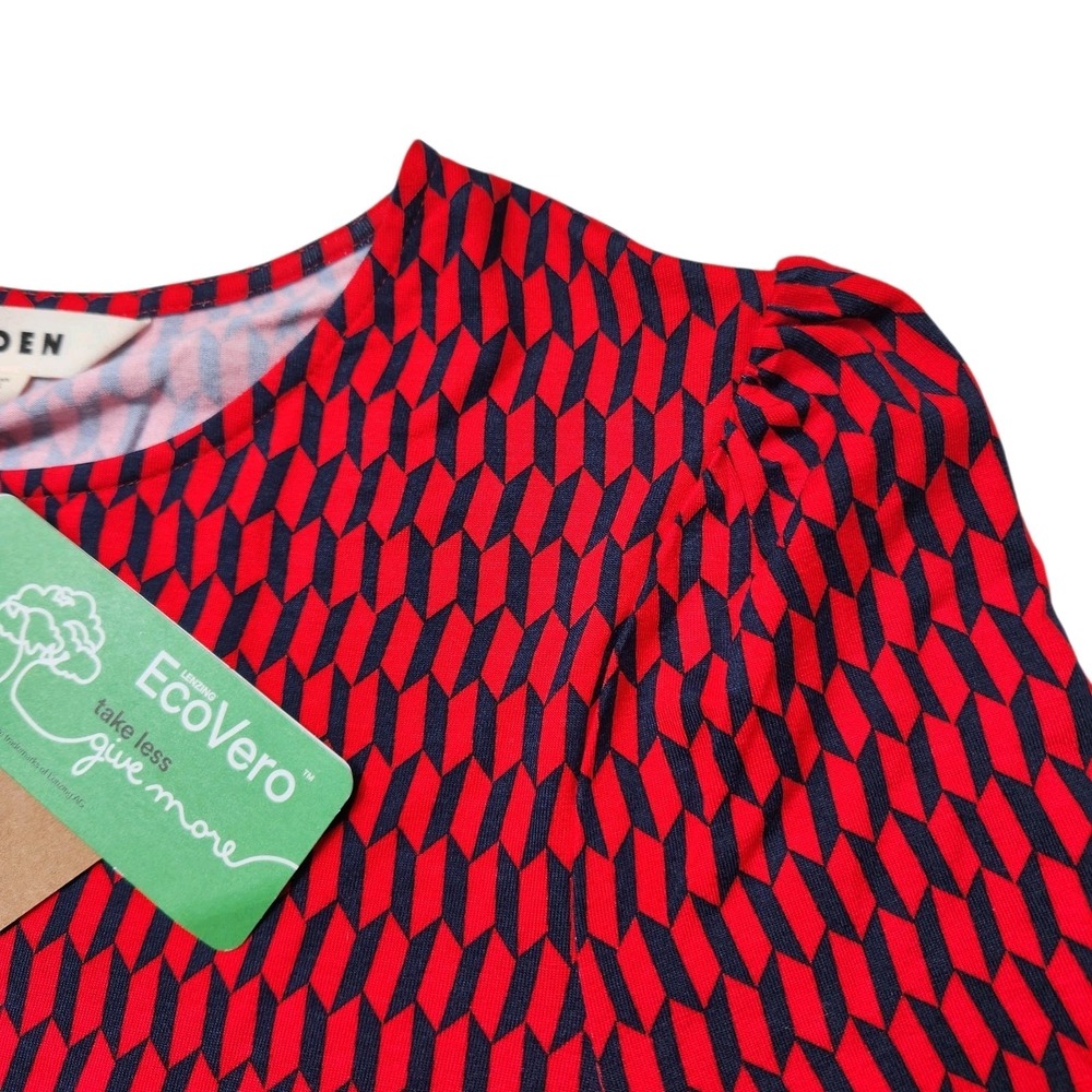 New With Tags Boden Size 6L Long Tall Camille Jersey Midi Dress Red Block Tile - Picture 7 of 12